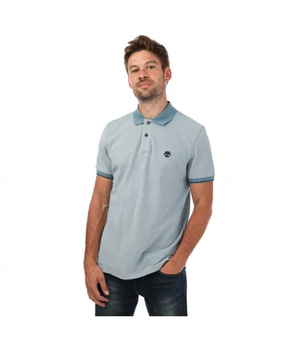 Timberland Mens Oxford Short Sleeve Polo Shirt in Blue Cotton