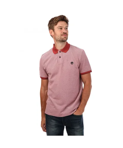 Timberland Mens Oxford Short Sleeve Polo Shirt in Red Cotton