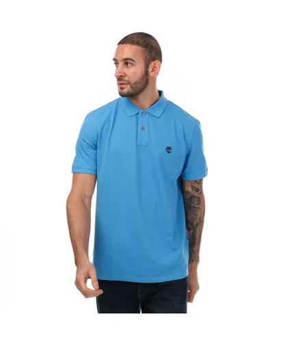Timberland Mens Pique Short Sleeve Polo Shirt in Blue Cotton