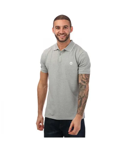 Timberland Mens Printed Neck Polo Shirt in Grey Heather Cotton