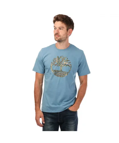 Timberland Mens Seasonal Camo Logo T-Shirt in Blue Cotton