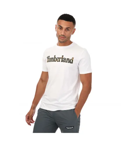 Timberland Mens Seasonal Camo Logo T-Shirt in White Cotton