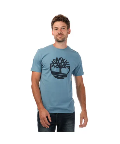 Timberland Mens Tree Logo T-Shirt in Blue Cotton