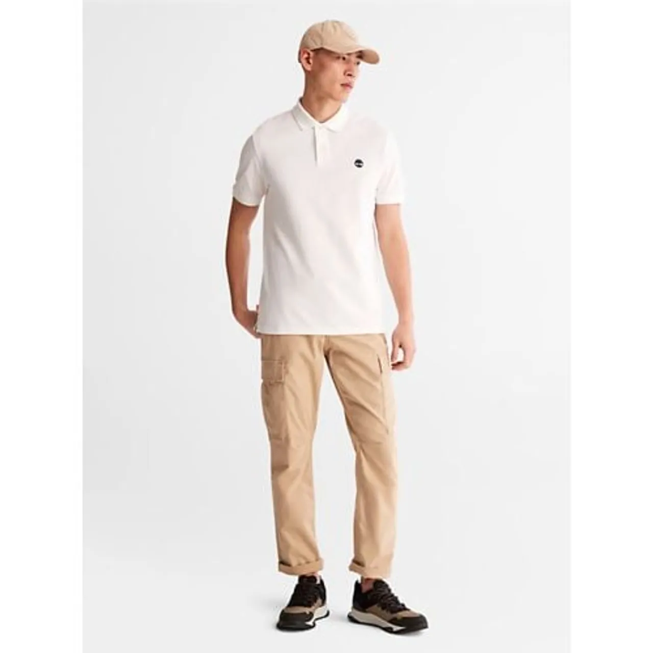 Timberland Mens White Pique Short Sleeve Polo Shirt