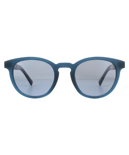Timberland Round Mens Matte Blue Grey Polarized Sunglasses - One
