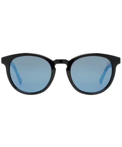Timberland Unisex Round Mens Shiny Black Blue Polarized Sunglasses - One