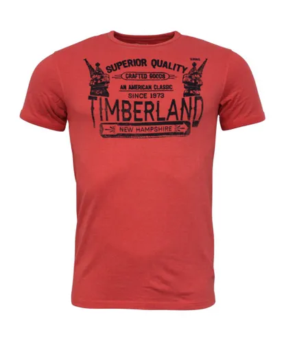 Timberland Vintage New Hampshire Red Sleeve Slim Fit Mens T-Shirt Top A1HVK E66 Cotton