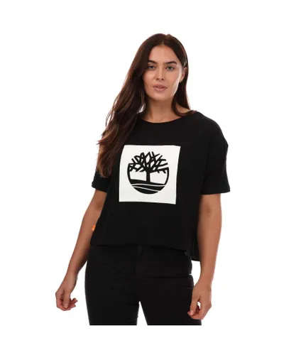 Timberland Womenss Cropped Logo T-Shirt in Black Cotton