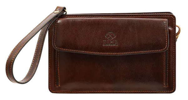 Time Resistance Brown Leather Clutch Purse for Men -