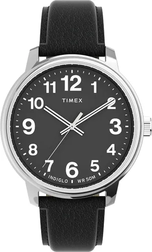 Timex Easy Reader Men's 43mm Black Leather Strap Watch
