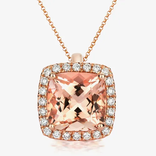 Tivon 18ct Rose Gold Cushion-Cut Morganite and Diamond Cluster Necklace PR-0943-MG
