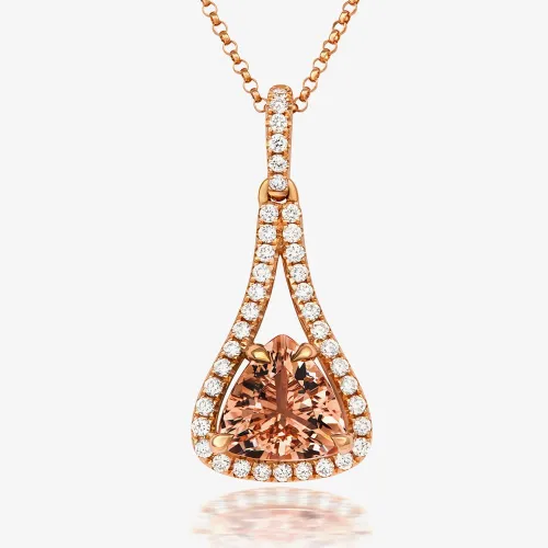 Tivon 18ct Rose Gold Trillion-Cut Morganite & Diamond Drop Necklace PR-0898-MG