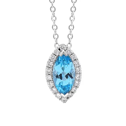 Tivon 18ct White Gold Blue Topaz Diamond Cluster Marquise Cut Necklace