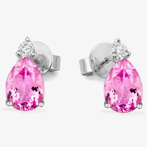 Tivon 18ct White Gold Pear-Cut Pink Morganite & Diamond Stud Earrings EW-0886-PMG