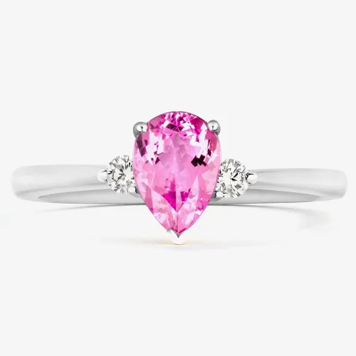 Tivon 18ct White Gold Pear-Cut Pink Morganite & Diamond Three Stone Ring RW-1227-PMG M 1/2