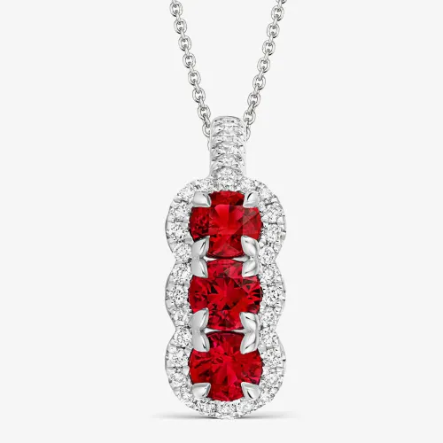Tivon 18ct White Gold Ruby and Diamond Halo Cluster Necklace PW-0959-RB