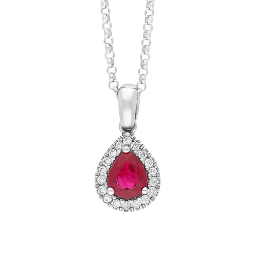 Tivon 18ct White Gold Ruby Diamond Cluster Pear Cut Necklace
