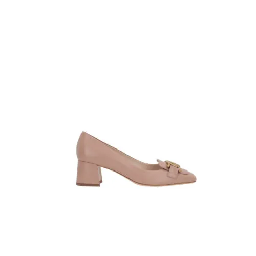 Tod's , Beige Leather Heeled Décolleté with Antique Gold Chain ,Pink female, Sizes: