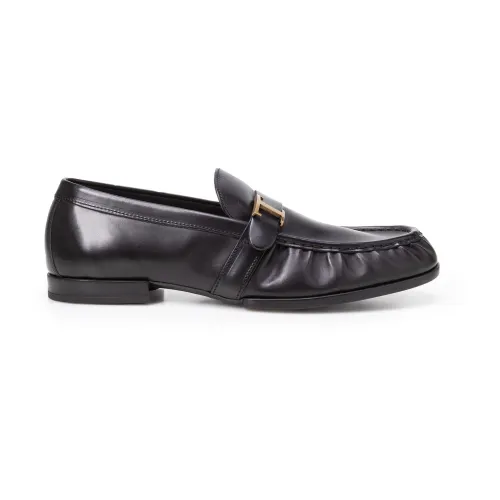 Tod's , Black Flat Shoes with Gold Logo ,Black male, Sizes: