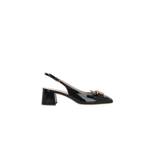 Tod's , Black Heeled Slingback with Antique Gold Chain ,Black female, Sizes: