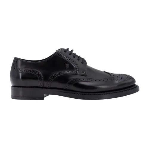 Tod's , Black Lace-Up Shoes with Dove-Tail Motif ,Black male, Sizes: