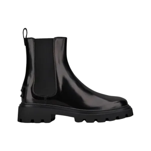 Tod's , Black Leather Chelsea Boot with Tank-style Rubber Sole ,Black female, Sizes: