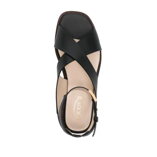 Tod's , Black Leather Crossover Sandals ,Black female, Sizes: