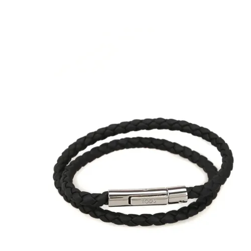 Tod's , Black Leather Double Wrap Bracelet ,Black male, Sizes: ONE SIZE