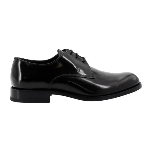 Tod's , Black Leather Lace-Up Shoes ,Black male, Sizes: