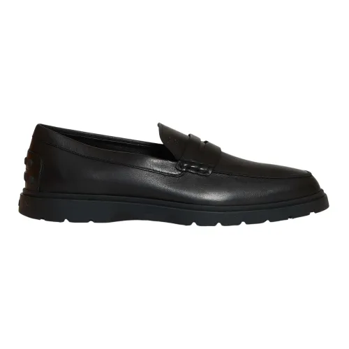 Tod's , Black Leather Rubber Sole Moccasin ,Black male, Sizes: