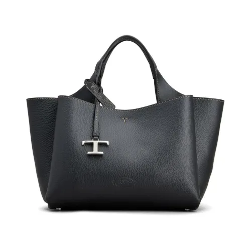 Tod's , Black Leather Tote Bag with Logo Plaque ,Black female, Sizes: ONE SIZE