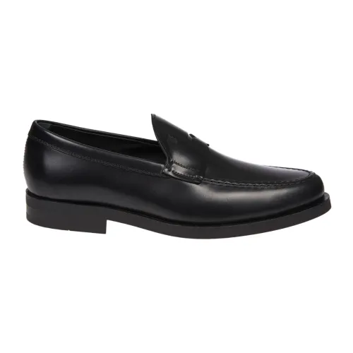 Tod's , Black Moccasin, Ready Logo, Leather, Rubber Sole ,Black male, Sizes: