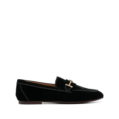 Tod's , Black Velvet Loafers ,Black female, Sizes: