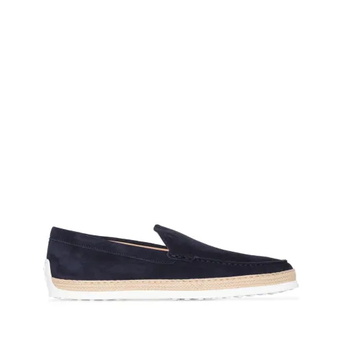 Tod's , Blue Leather Suede Espadrille Slip-On Shoes ,Blue male, Sizes: