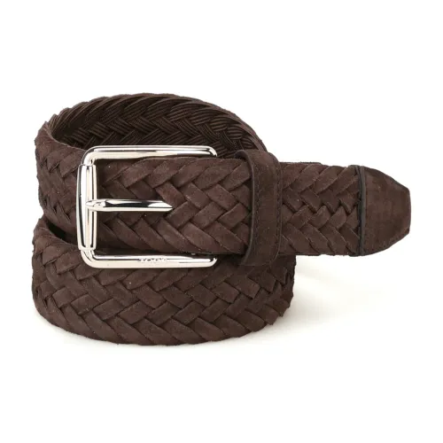 Tod's , Braided Leather Belt with Custom Metal Buckle ,Brown male, Sizes:
