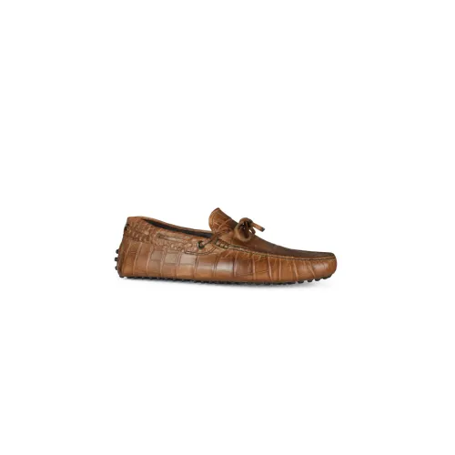 Tod's , Brown Crocodile Loafers ,Brown male, Sizes: