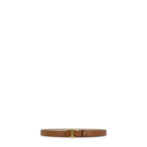 Tod's , Brown Leather Belt with T Logo ,Brown female, Sizes: