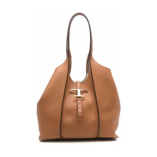 Tod's , Brown Leather T-Logo Tote Bag ,Brown female, Sizes: ONE SIZE