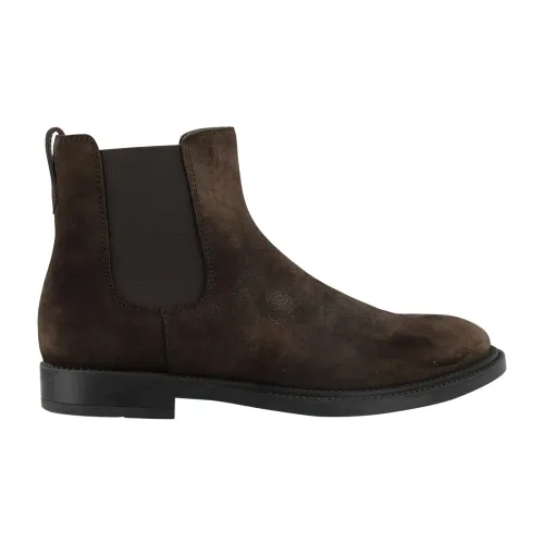 Tod's , Brown Suede Ankle Boots with Embossed Monogram ,Brown male, Sizes: