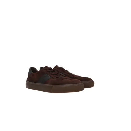 Tod's , Brown Suede Low-Top Sneakers with Leather Details ,Brown male, Sizes: