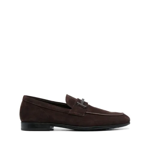 Tod's , Brown Suede Metal Moccasins ,Brown male, Sizes: