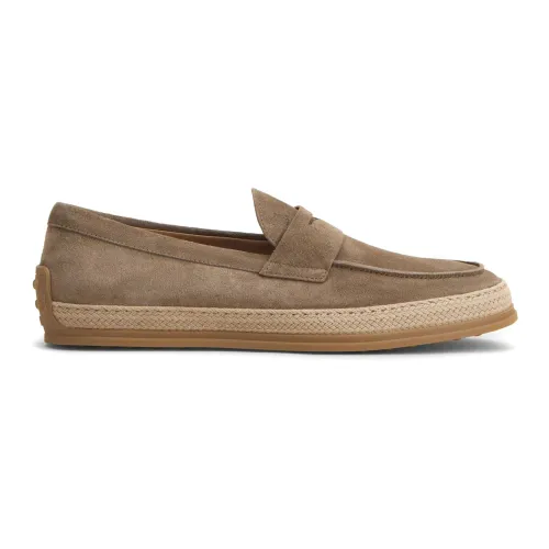 Tod's , Brown Suede Penny Loafers with Rubber Pebble Detailing ,Beige male, Sizes: