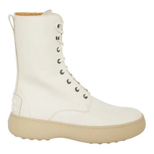 Tod's , Cream Leather Lace-Up Ankle Boots ,White female, Sizes: