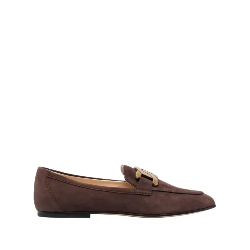 Tod's , Dark Brown Leather/Suede Chain-Plaque Loafers ,Brown female, Sizes: