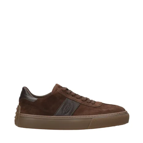 Tod's , Dark Brown Suede Sneakers with Leather Inserts ,Brown male, Sizes: