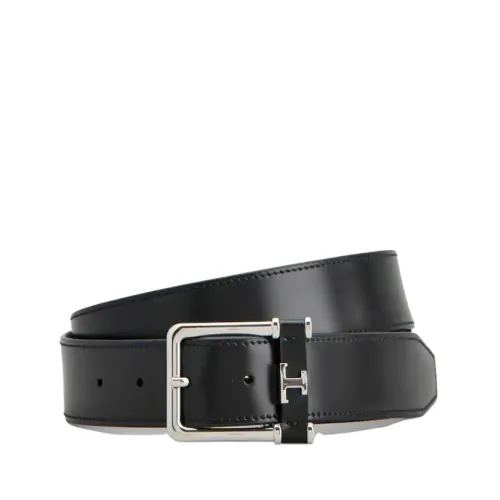 Tod's , Double-Sided Leather Belt with Metal Buckle ,Black male, Sizes: