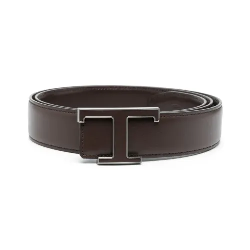 Tod's , Leather Belt with Metal Buckle ,Brown male, Sizes: