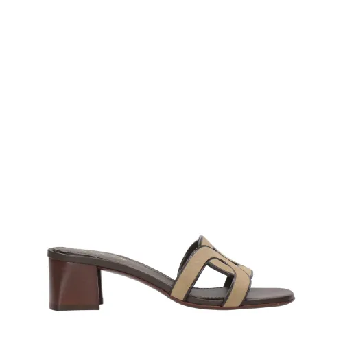 Tod's , Leather Sandal with 7cm Heel ,Brown female, Sizes: