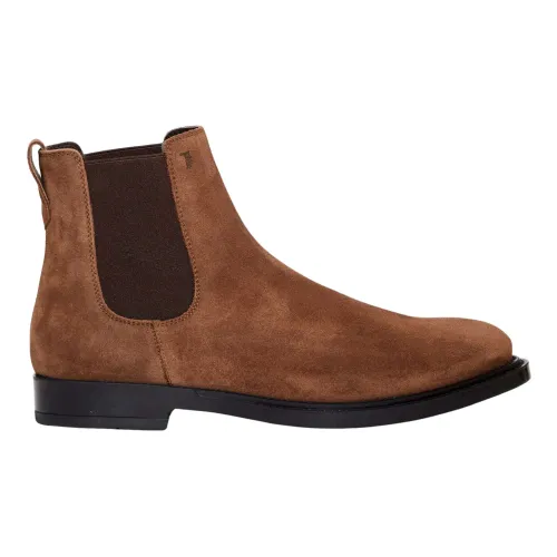 Tod's , Leather Suede Ankle Boot with Elastic - Made in Italy ,Brown male, Sizes:
