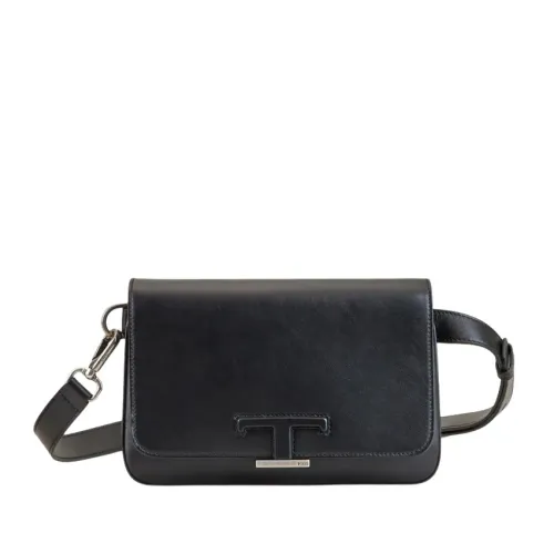 Tod's , Refined Leather Bum Bag with T Timeless Accessory ,Black male, Sizes: ONE SIZE